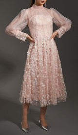 SEQUIN MESH TULLE MIDI DRESS IN PINK DRESS STYLE OF CB