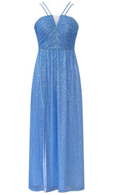 SEQUIN SLEEVELESS MAXI DRESS IN BLUE styleofcb