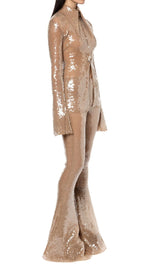 SEQUIN-EMBELLISHED SHIRT IN METALLIC GOLD DRESS STYLE OF CB