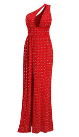 SEQUIN THIGH-SLIT MIDI DRESS IN RED DRESS STYLE OF CB