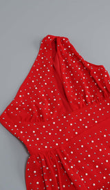 SEQUIN THIGH-SLIT MIDI DRESS IN RED DRESS STYLE OF CB