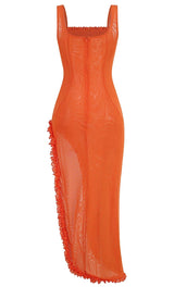 SHEER RUFFLED MAXI DRESS IN ORANGE DRESS styleofcb