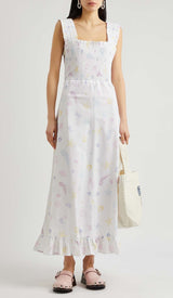 SHELL-PRINT STRAP MIDI DRESS IN WHITE DRESS STYLE OF CB