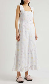 SHELL-PRINT STRAP MIDI DRESS IN WHITE DRESS STYLE OF CB