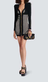 SHOULDER PADS KNITTED MINI DRESS IN BLACK styleofcb