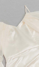 SILK COLD SHOULDER MIDI DRESS IN APRICOT DRESS STYLE OF CB