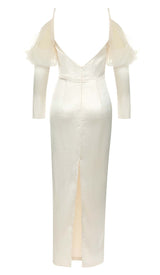 SILK COLD SHOULDER MIDI DRESS IN APRICOT DRESS STYLE OF CB