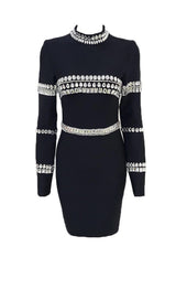 SILVER STONES LONG SLEEVE MINI DRESS IN BLACK styleofcb