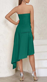 SLEEVELESS BANDEAU HIGH-LOW DRESS IN GREEN DRESS styleofcb
