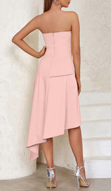 SLEEVELESS BANDEAU HIGH-LOW DRESS IN PINK DRESS styleofcb
