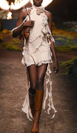 SLEEVELESS RUFFLES MINI DRESS IN WHITE DRESS STYLE OF CB