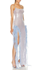 SPAGHETTI STRAP RUFFLE MAXI DRESS IN SKY BLUE DRESS styleofcbdress