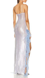 SPAGHETTI STRAP RUFFLE MAXI DRESS IN SKY BLUE DRESS styleofcbdress