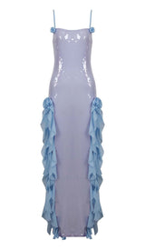 SPAGHETTI STRAP RUFFLE MAXI DRESS IN SKY BLUE DRESS styleofcbdress