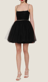 SPAGHETTI STRAPS SQUARE NECKLINE MINI DRESS IN BLACK DRESS styleofcb