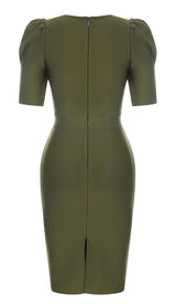 SQUARE COLLAR BUTTON MIDI DRESS IN OLIVE GREEN DRESS sis label