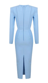 SQUARE SHOULDER CORSET MIDI DRESS IN BLUE styleofcb