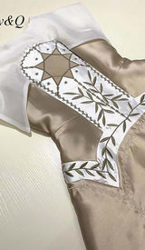 STITCHING A-LINE MINI DRESS IN KHAKI DRESS STYLE OF CB