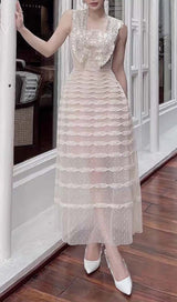 STITCHING LACE TIERED MIDI DRESS IN WHITE DRESS sis label