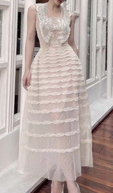 STITCHING LACE TIERED MIDI DRESS IN WHITE DRESS sis label