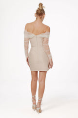 STRAPLESS BANDAGE MINI DRESS IN BEIGE Dresses styleofcb