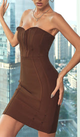 STRAPLESS BANDAGE MINI DRESS IN BROWN Dresses styleofcb