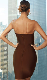 STRAPLESS BANDAGE MINI DRESS IN BROWN Dresses styleofcb