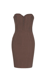 STRAPLESS BANDAGE MINI DRESS IN BROWN Dresses styleofcb