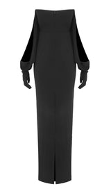 STRAPLESS DRAPED KNITTED MAXI DRESS IN NOIR sis label