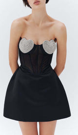 STRAPLESS HEART BUSTIER MINI DRESS IN BLACK DRESS styleofcb
