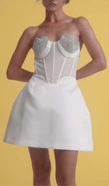 STRAPLESS HEART BUSTIER MINI DRESS IN WHITE DRESS styleofcb