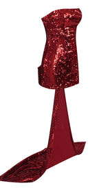 STRAPLESS SEQUIN MINI DRESS IN WINE RED sis label