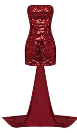 STRAPLESS SEQUIN MINI DRESS IN WINE RED sis label