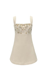STRAPPY CRYSTAL EMBELLISHED MINI DRESS IN BEIGE DRESS STYLE OF CB