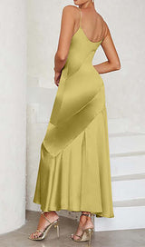 STRAPPY SATIN MIDI DRESS IN PALE OCHRE DRESS STYLE OF CB