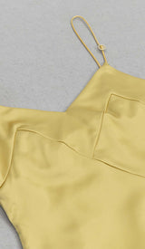 STRAPPY SATIN MIDI DRESS IN PALE OCHRE DRESS STYLE OF CB