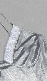 STRAPPY SPILT MIDI DRESS IN METALLIC SILVER DRESS STYLE OF CB