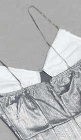 STRAPPY SPILT MIDI DRESS IN METALLIC SILVER DRESS STYLE OF CB