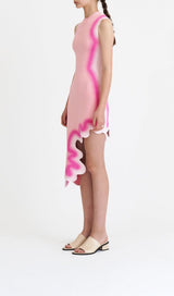 STRIPE ASYMMETRIC HIGH LOW DRESS IN PINK DRESS STYLE OF CB