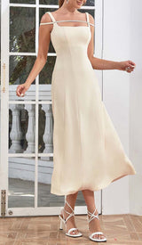 STRUCTURED CORSET FLOUNCED MIDI DRESS IN IVORY DRESS sis label