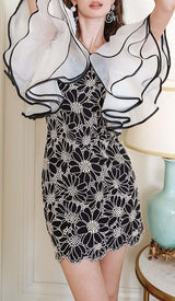 SUNFLOWER ORGANZA PUFF SLEEVES MINI DRESS IN BLACK DRESS STYLE OF CB