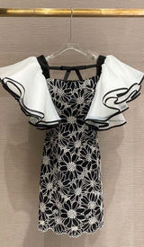 SUNFLOWER ORGANZA PUFF SLEEVES MINI DRESS IN BLACK DRESS STYLE OF CB