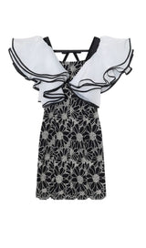 SUNFLOWER ORGANZA PUFF SLEEVES MINI DRESS IN BLACK DRESS STYLE OF CB