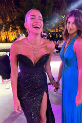 SHINY SEQUINS STRAPLESS TOP SPLIT SKIRTS TOPS & SKIRTS Oh CICI