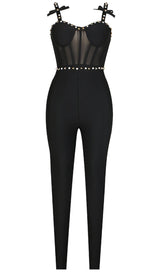 STRAPPY BEADED BANDAGE MESH JUMPSUIT BODYSUITS & JUMPSUITS styleofcb