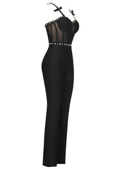 STRAPPY BEADED BANDAGE MESH JUMPSUIT BODYSUITS & JUMPSUITS styleofcb