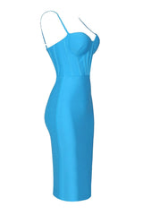 STRAPPY CORSET MIDI BANDAGE DRESS IN BLUE Bandage Dresses styleofcb