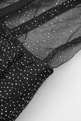 STRAPPY DRAPED RHINESTONE TULLE CORSET MAXI DRESS IN BLACK styleofcb