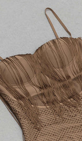 TASSEL MESH MIDI DRESS IN BROWN DRESS STYLE OF CB