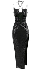 THIGH SLIT SEQUIN MAXI DRESS IN BLACK DRESS sis label